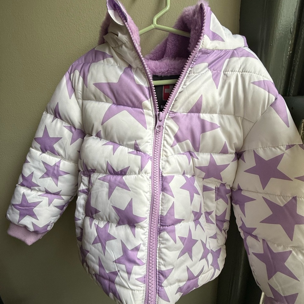 Swiss Tech Star Print Puffer Jacket - White and Purple - Picture 1 of 2